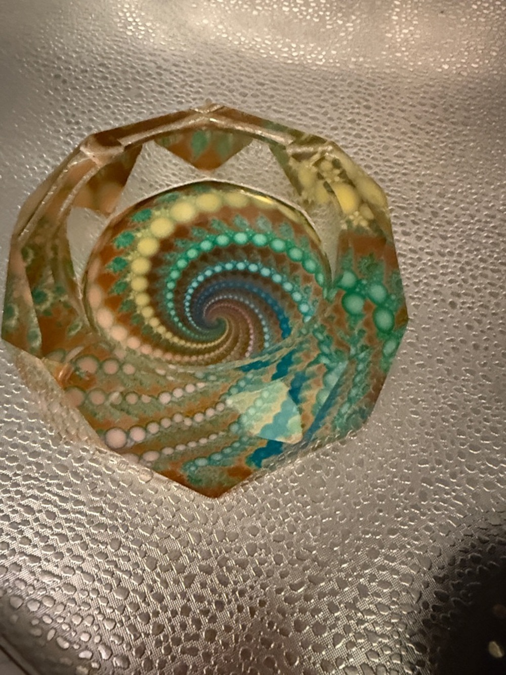 Spiral Swirl Glass Art Paperweight - Teal, Turquoise & Brown